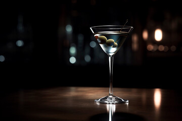 Elegant cocktail dry martini tonic wiht olives  . Generative AI	 - obrazy, fototapety, plakaty