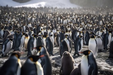 Obraz premium Penguin colony. AI generated