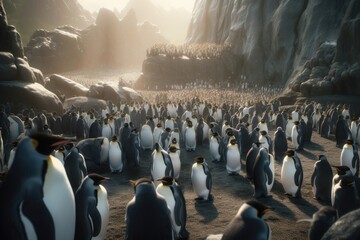 Obraz premium Penguin colony. AI generated
