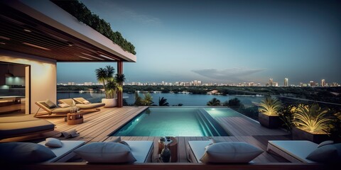 Fototapeta premium swimming pool at night, generative ai