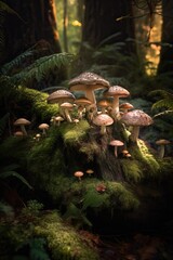 Magical mushrooms in the forest, generative ai
