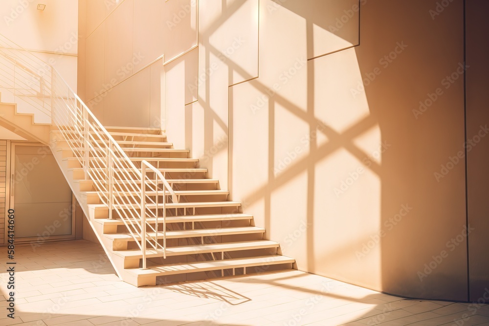 Aufkleber a set of stairs in a building with a shadow on the wall. generative ai