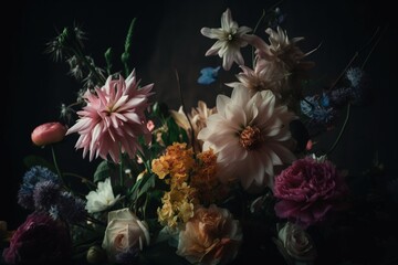 Plakat a bunch of flowers that are in a vase on a table. generative ai