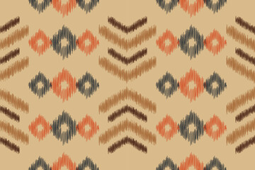 Ethnic Ikat fabric pattern geometric style.African Ikat embroidery Ethnic oriental pattern white brown cream background. Abstract,vector,illustration. For texture,clothing,wrapping,decoration,carpet.