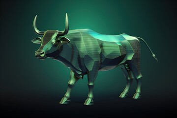 Obraz premium Green bull illustration, green background, stock exchange concept, win. Generative AI