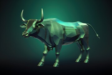 Green bull illustration, green background, stock exchange concept, win. Generative AI