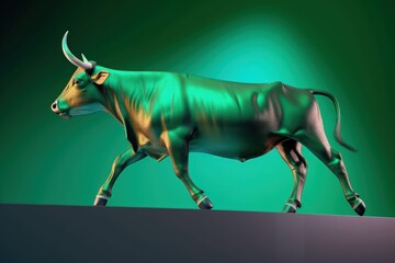 Obraz premium Green bull illustration, green background, stock exchange concept, win. Generative AI