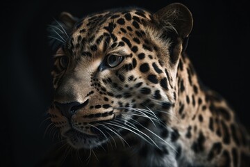 Fototapeta na wymiar Rare and Endangered Species. Leopard portrait. AI generated
