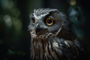 Rare and Endangered Species. Owl portrait. AI generated