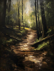 Obraz premium Forest, oil paint. Generative AI