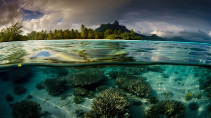 Fototapeta na wymiar Midjourney generated image of a stunning Bora Bora landscape