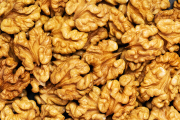 Walnuts background. Kernels walnuts. Top view. Vegetarian or healthy food