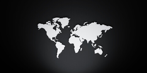World map in white colors on a black background