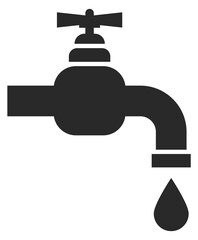 Black tap icon. Faucet with water drop leaking