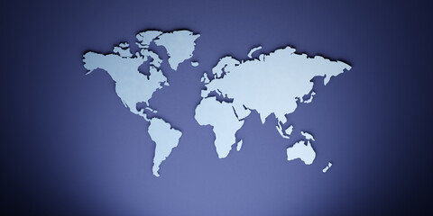 Fototapeta na wymiar World map in blue and white colors on a blue background