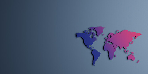 World map in blue and pink colors on a blue background