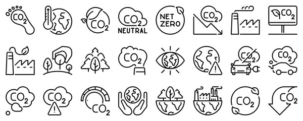 Line icons about co2 emissions. Line icon on transparent background with editable stroke