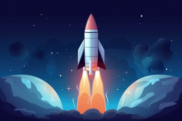 Illustration of rocket taking off, startup concept. Generative AI