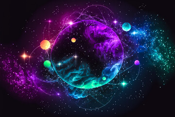 Obraz premium This brightly colored abstract illustration represents the beauty and mystery of the night sky. This bold design adds a sense of wonder and excitement. Generative AI