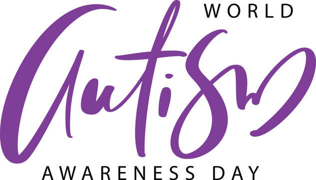 World Autism awareness day vector calligraphic logo text hand draw calligraphy lettering. For banner, poster flyer, greeting card for social media