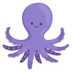 Happy octopus character. Cartoon underwater animal smiling