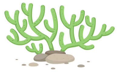 Green coral polyp icon. Cartoon underwater fauna