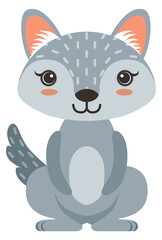 Cute wolf baby character. Cartoon forest animal