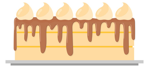 Cake icon. Sweet dessert on plate with dripping chocolate