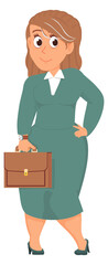 Middle age woman with briefcase. Businesswoman cartoon character