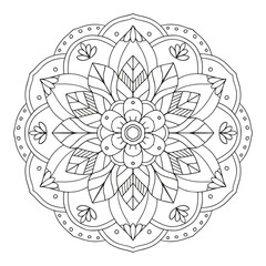 Floral pattern in a circle. Mandala.                                              Antistress coloring book for children and adults. 
