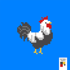 Obraz premium Rooster. Cartoon icon for children's mobile applications, book illustration. Isolated vector illustration. New Year with chinese symbol of rooster. Game assets. Pixel art 80s style.