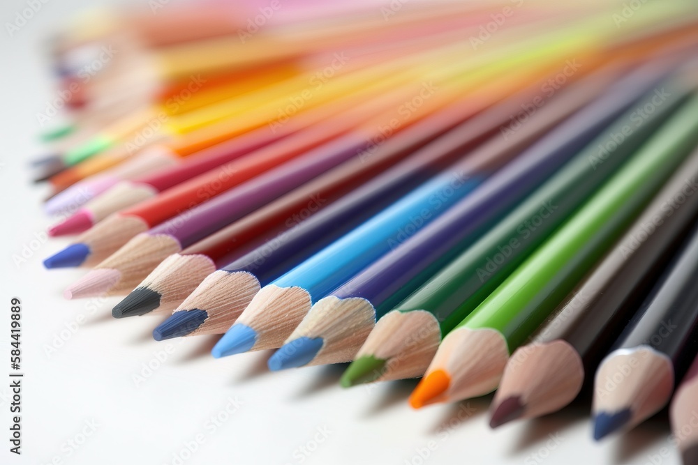 Poster a group of colored pencils lined up in a row. generative ai