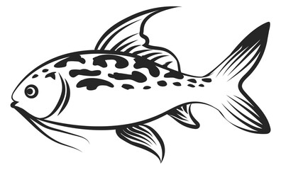 Carp black icon. Hand drawn underwater fish