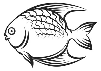 Cute fish line drawing. Black animal icon