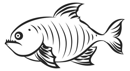 Predator fish ink drawing. Underwater animal sketch