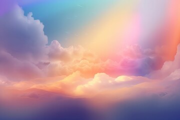 Naklejka na ściany i meble a colorful sky with clouds and a rainbow in the middle. generative ai