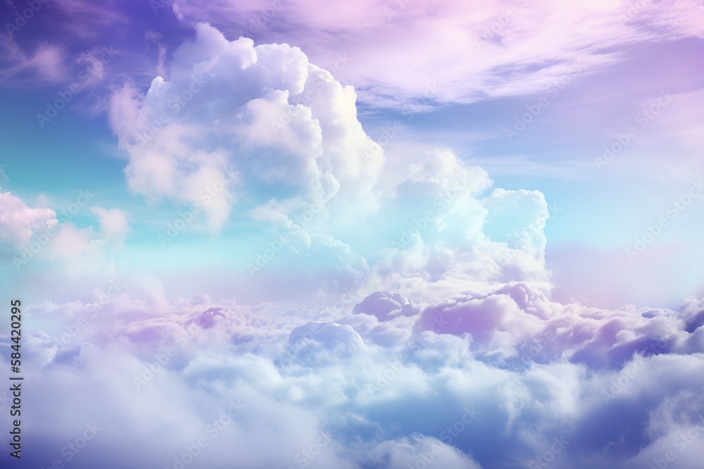 Poster a beautiful blue sky with fluffy white clouds in the background the clouds are of various sizes and 