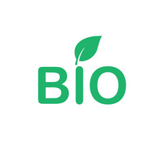 Green BIO vector icon with leaf. Bio label for ecological food and products.