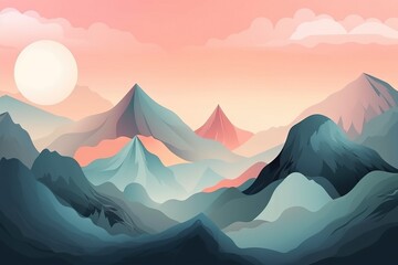 Fototapeta na wymiar a mountain landscape with a pink sky and a full moon. generative ai