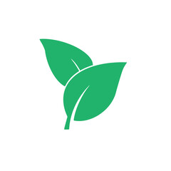 Two green leaves sign in vector. Eco label for your product