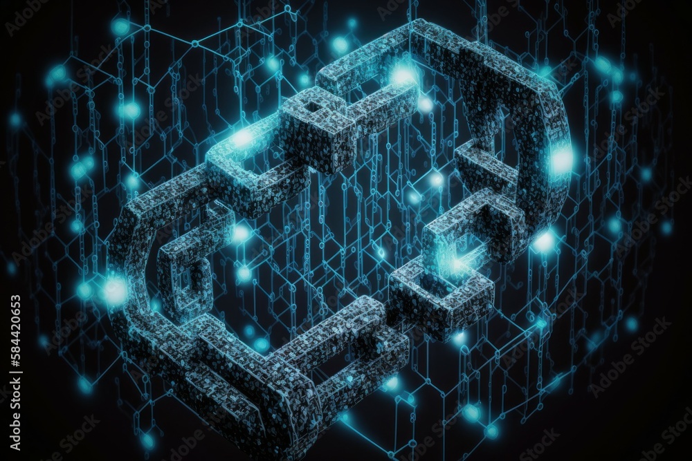 Aufkleber abstract digital chain or circuit. blockchain concept. ai generated