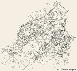 Detailed hand-drawn navigational urban street roads map of the Belgian city of LA LOUVIÈRE, BELGIUM with solid road lines and name tag on vintage background