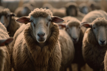 Fototapeta premium flock of sheep farm animals Generative AI