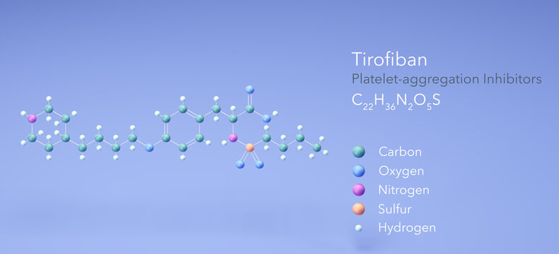 tirofiban molecule, molecular structures, platelet-aggregation inhibitors, 3d model, Structural Chemical Formula and Atoms with Color Coding