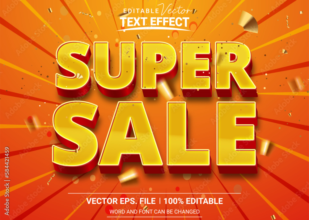 Poster super sale editable 3d vector text effect on retro background