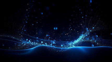 Dark blue and glow particle abstract background. - Generative Ai. - modern, futuristic, technology, design, art, creativity, digital, energy, movement, motion, dynamic, vibrant, glowing, illuminated.