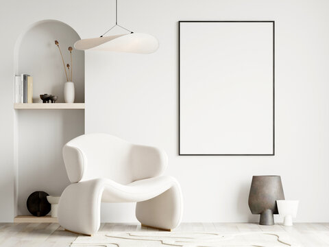 mockup frame in modern living room interior, 3d render