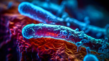 Macro shot on a different types of virus bacteria. Generative AI