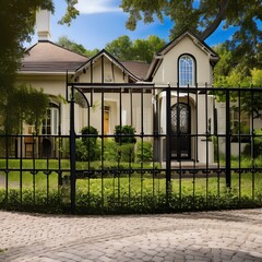 an elegant country house with a wrought iron fence1, Generative AI