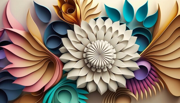 Abstract cut paper flowers. ai